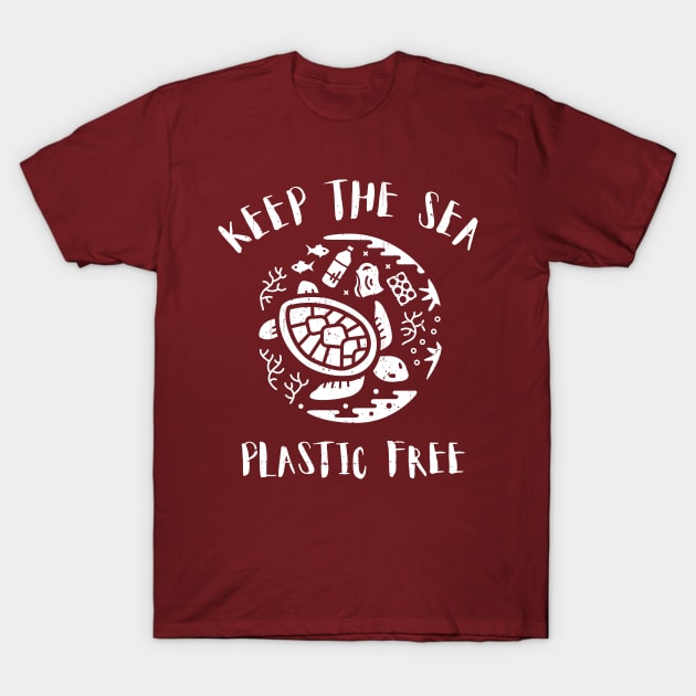 Keep The Sea Plastic Free Turtle Marine Scene T-Shirt by bangtees